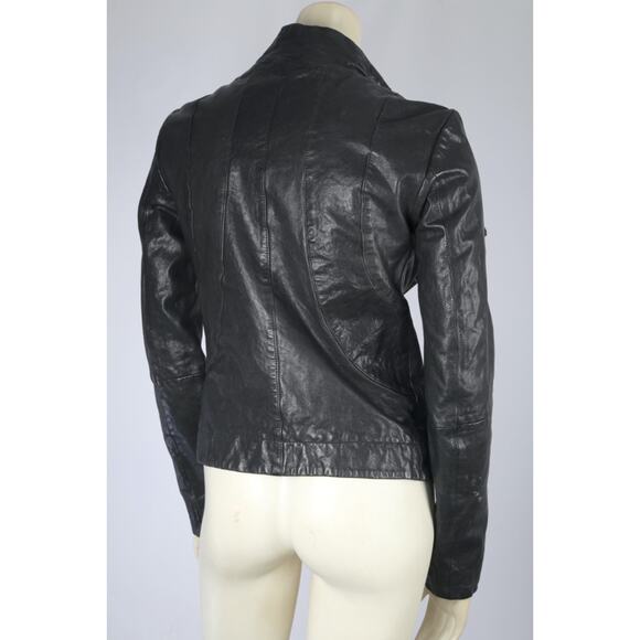 ALLSAINTS Black Leather Motorcycle Moto Biker Jacket Zip Style Women’s Size 4 - Picture 7 of 10